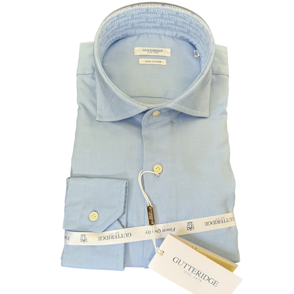 Gutteridge Men’s Dress Shirt 15 ¾ 40 Light Blue 100% Cotton Slim‎ Fit Italy